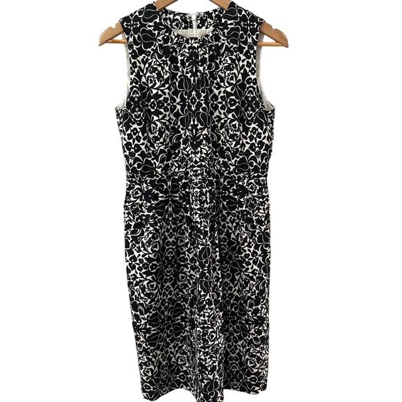 Tory Burch Monochrome Silk-Blend Shift Dress‎ Black/White Florals Size 6 - Picture 4 of 11